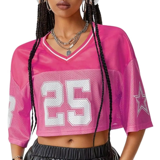 Polyester Mesh Streetwear Sportswear Short Sleeve Cute Football Top