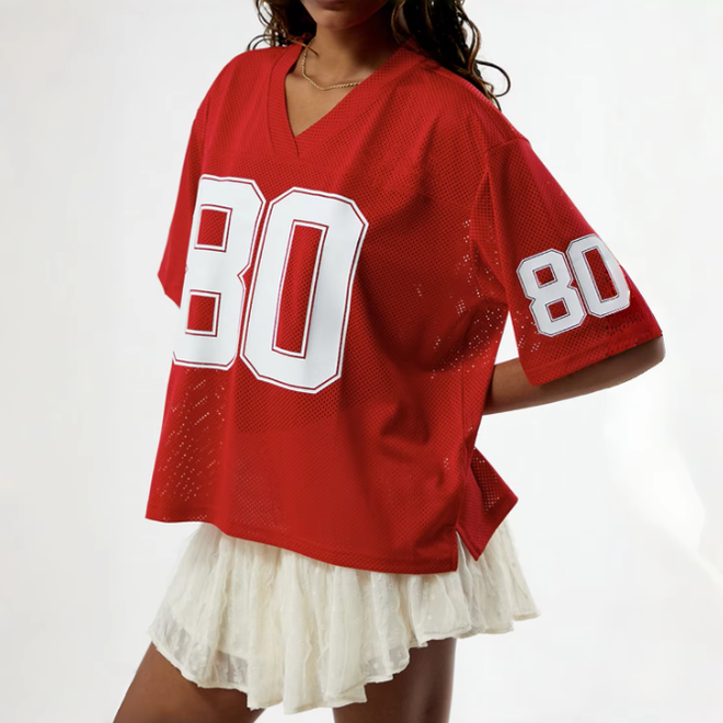 Polyester Short Sleeve Printed Oversized Boxy Football Jersey for Women